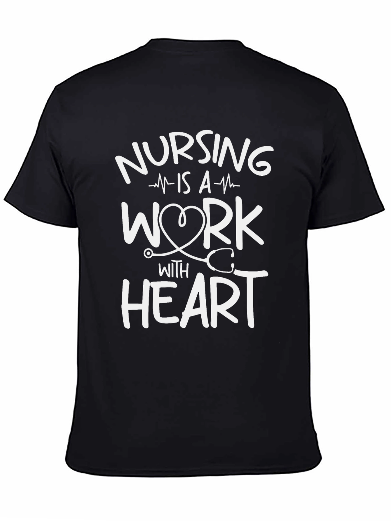 Black Nursing Is A Work With Heart Graphic Tee - Black Cotton T-Shirt view 4