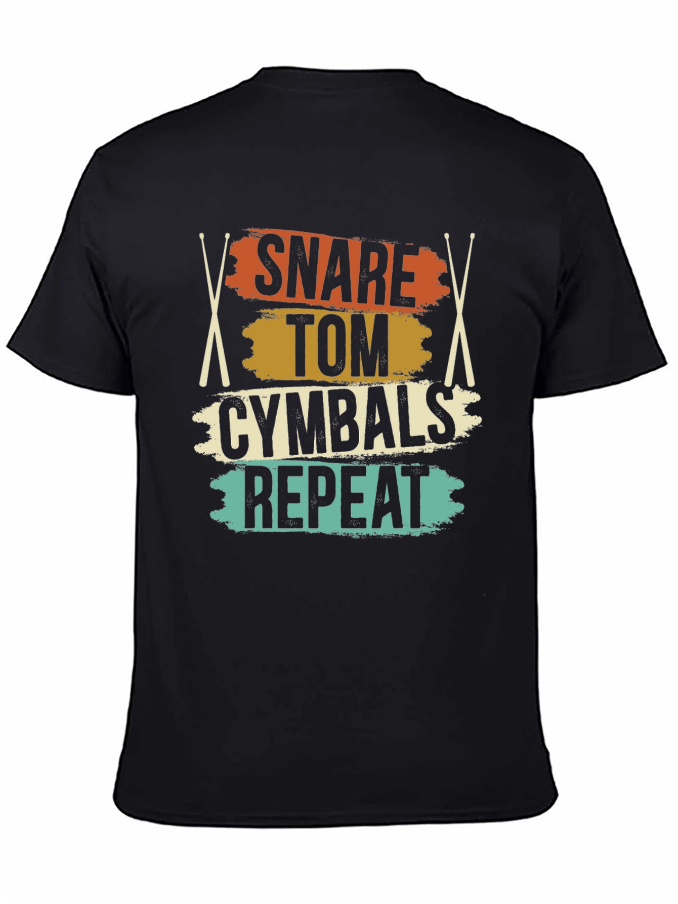 Black Snare Tom Cymbals Repeat Drummer T-Shirt view 4