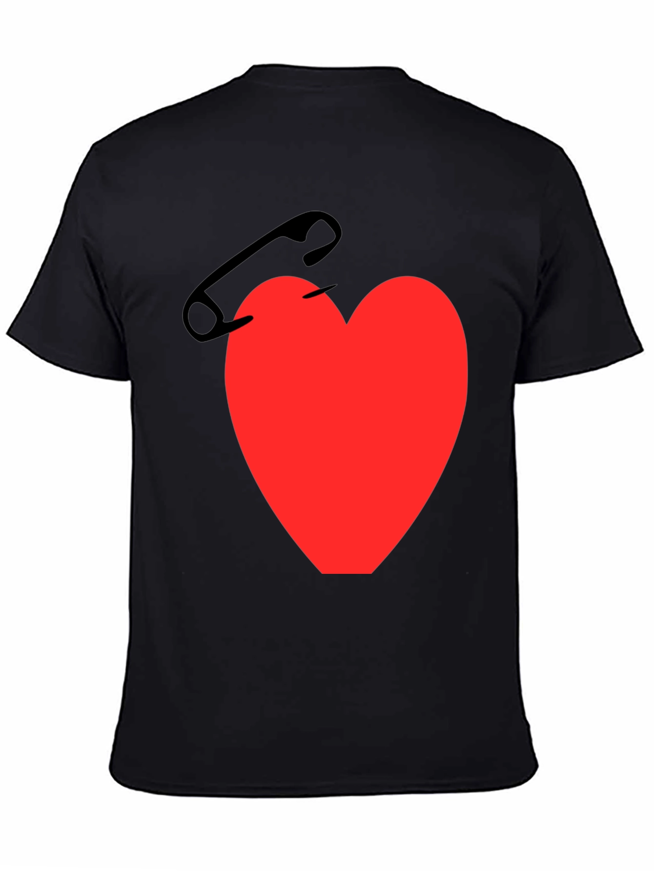 Black Heart & Safety Pin Graphic T-Shirt - Black view 4