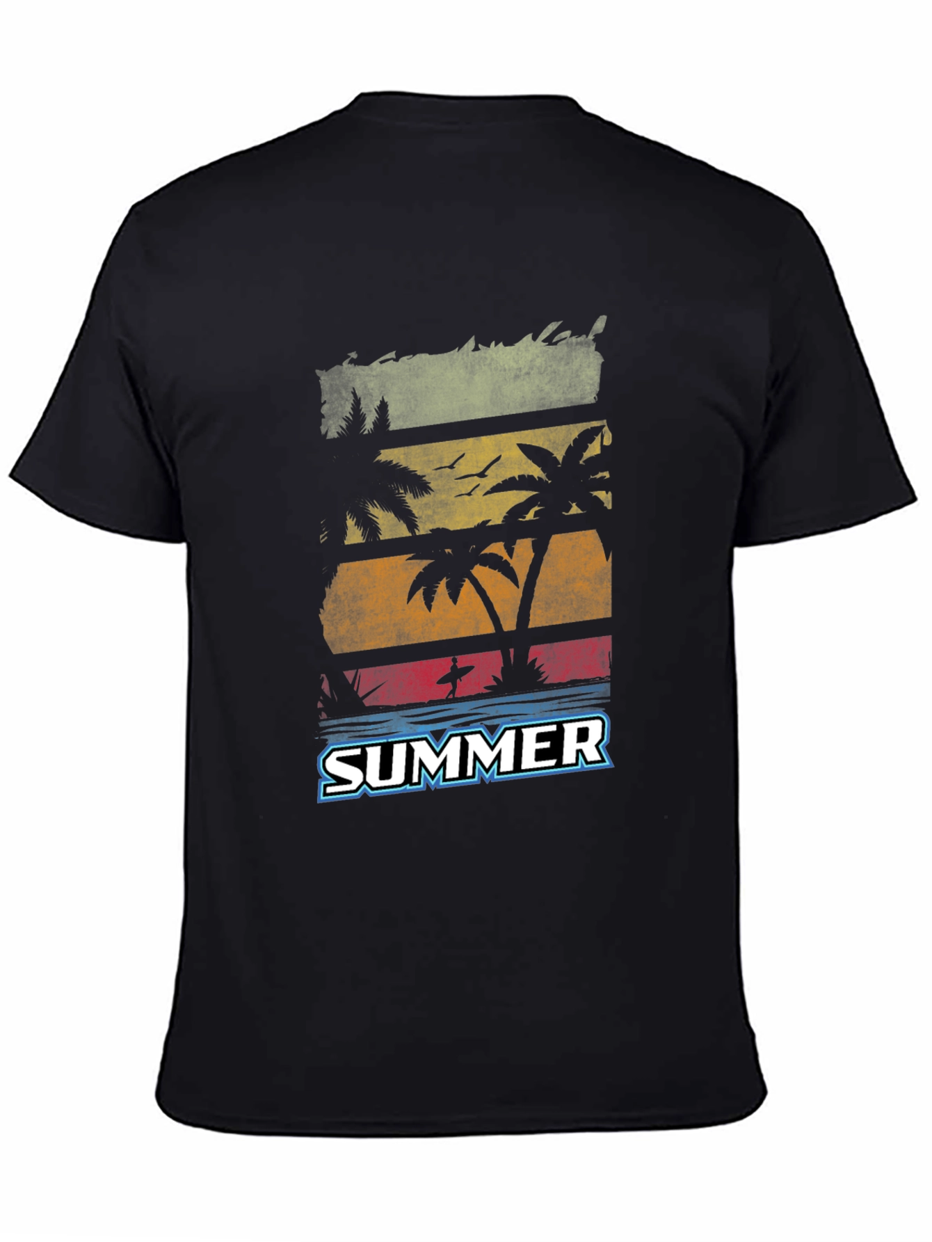 Black Summer Palm Tree Graphic Black T-Shirt view 4