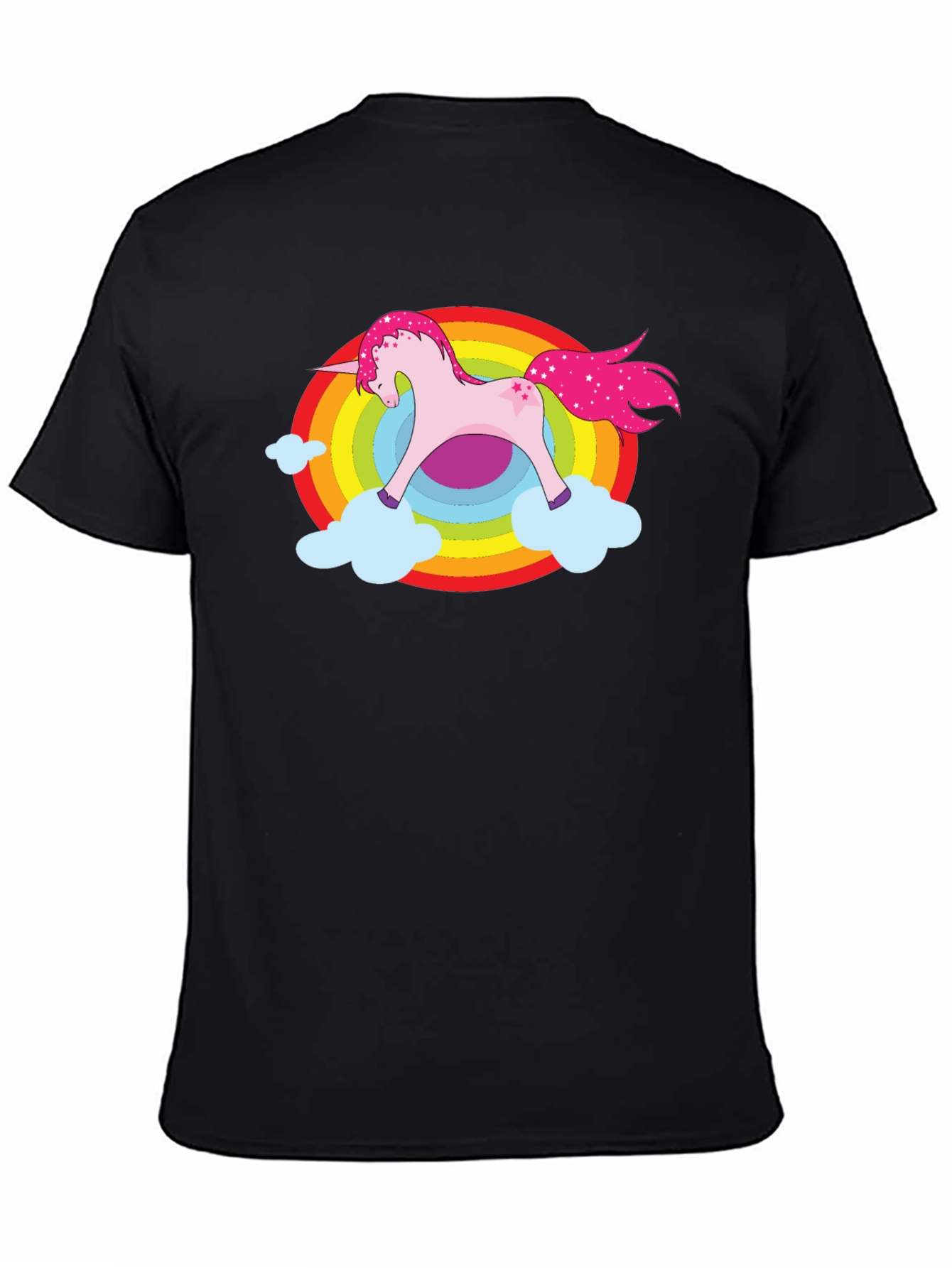 Black Unicorn Rainbow Cloud Graphic Black T-Shirt view 4