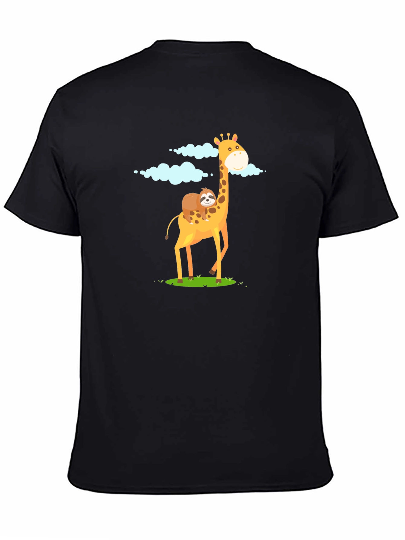 Black Giraffe & Sloth Graphic Tee - Unique Animal Design view 4