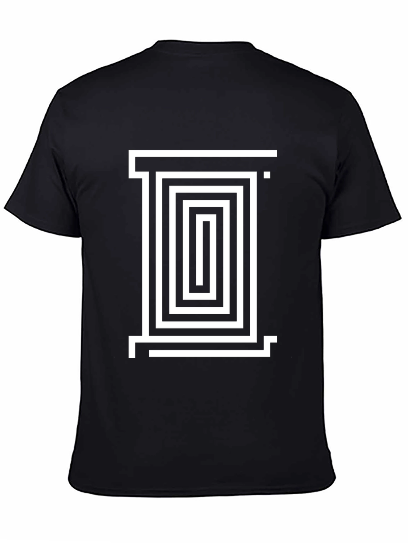 Black Geometric Maze Design Black T-Shirt view 4