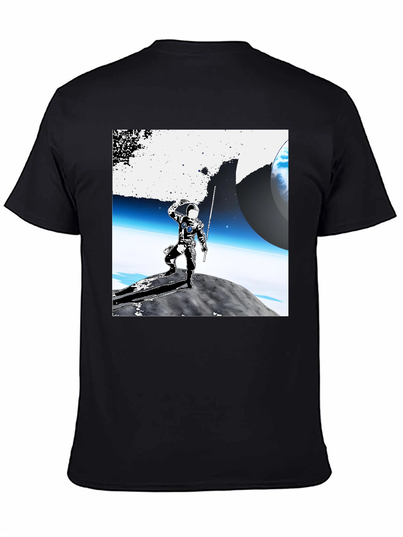 Black Astronaut on Moon Graphic Tee - Black Cotton view 4