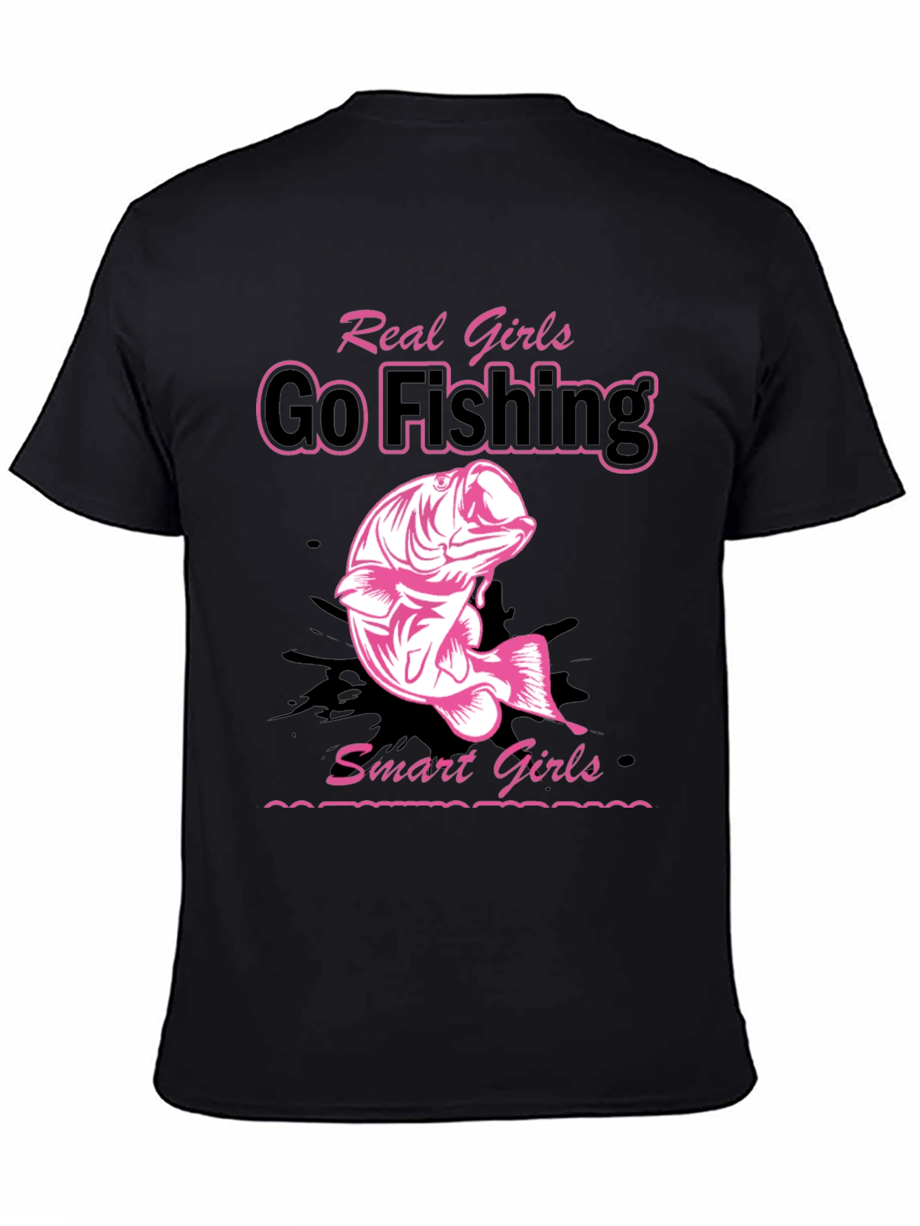 Real Girls Go Fishing Black Graphic Tee - 4