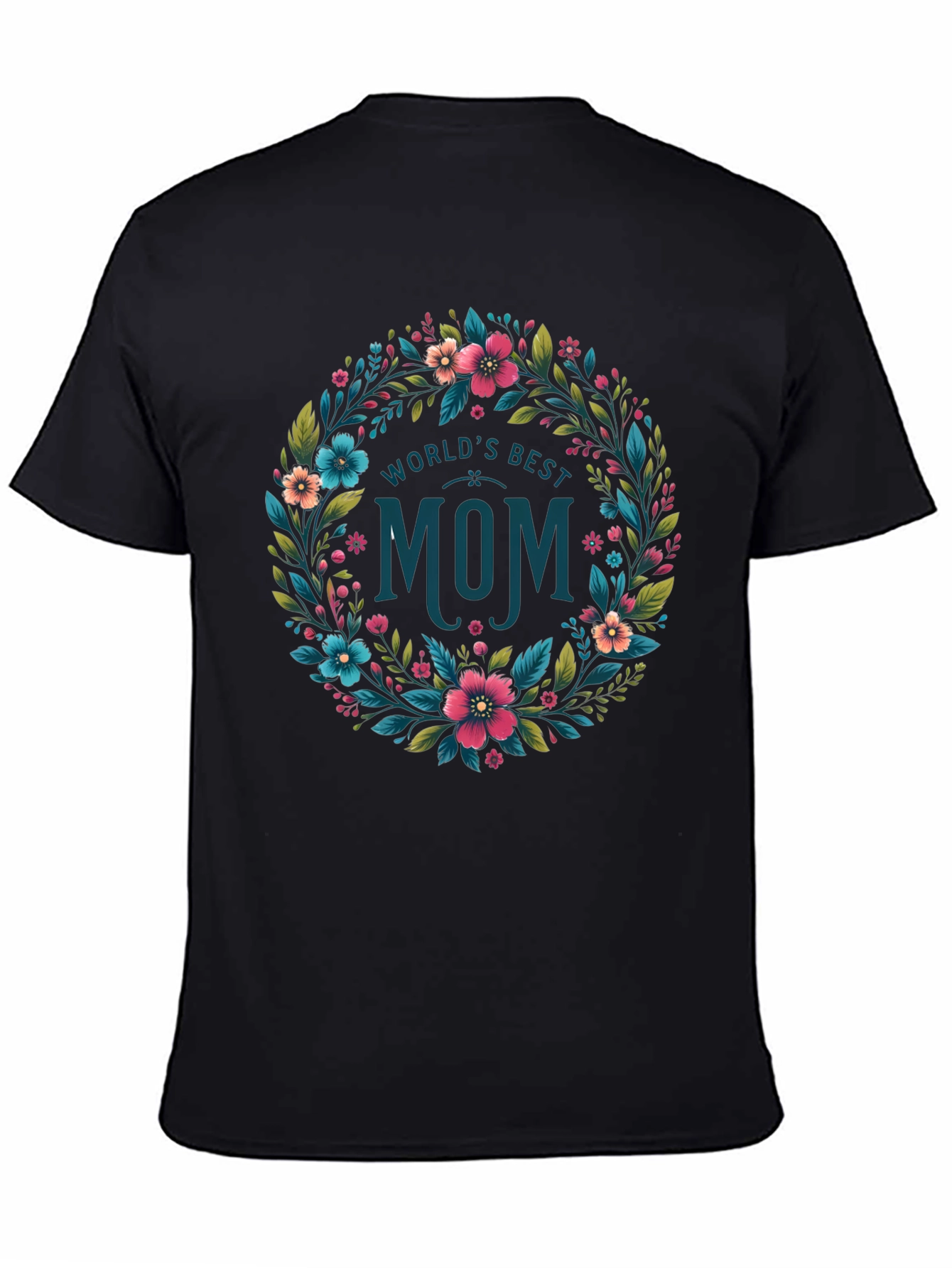 Black World's Best Mom Floral Wreath T-Shirt - Black view 4