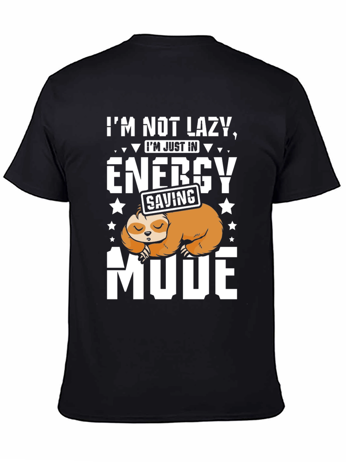 Black Lazy Sloth Energy Saving Mode Graphic T-Shirt view 4