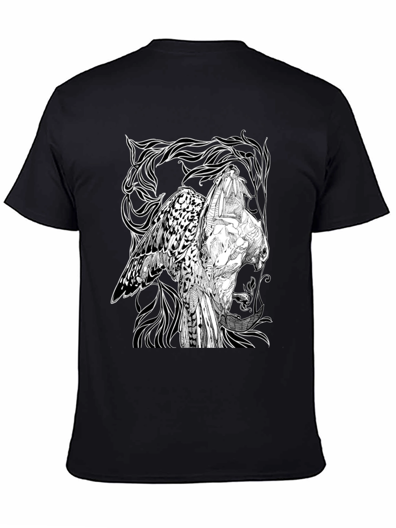 Black Graphic Owl T-Shirt - Black Cotton Tee view 4