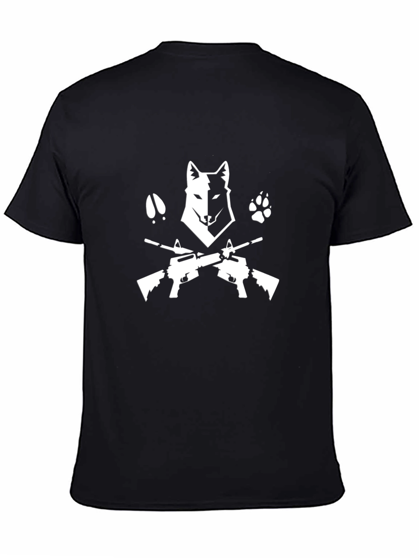 Black Wolf & Guns Graphic Tee - Black Cotton Shirt view 4