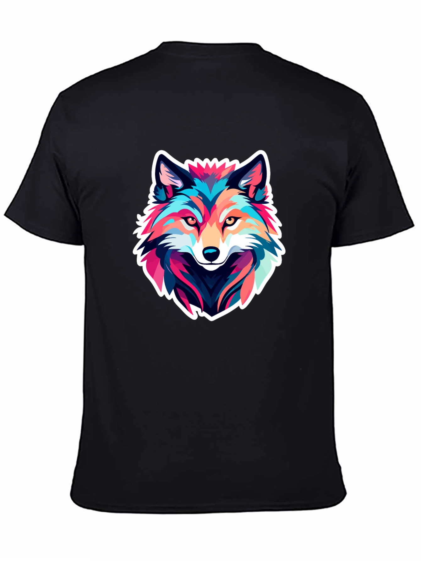 Black Colorful Wolf Graphic Black T-Shirt view 4