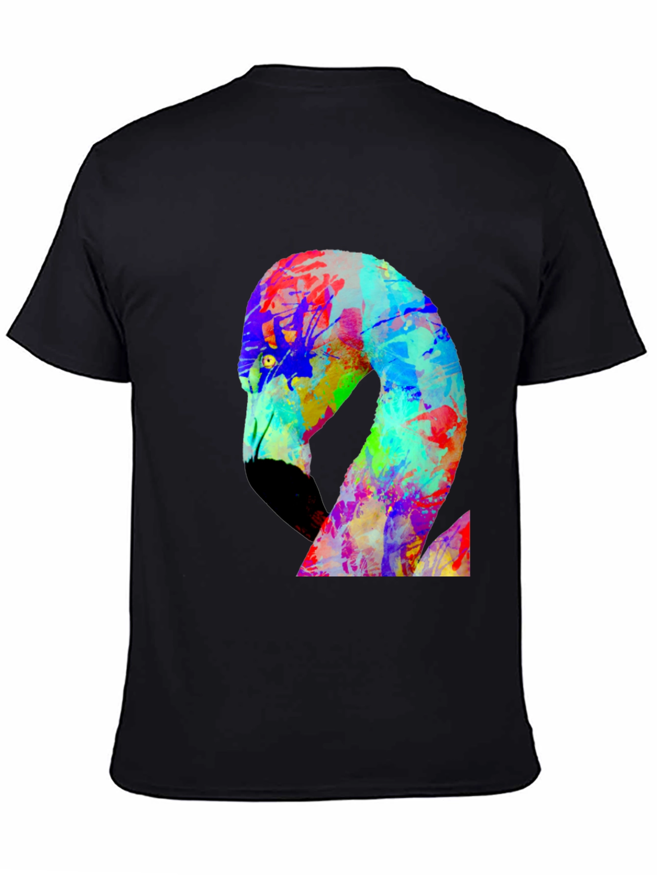 Black Colorful Flamingo Graphic Black Tee Shirt view 4