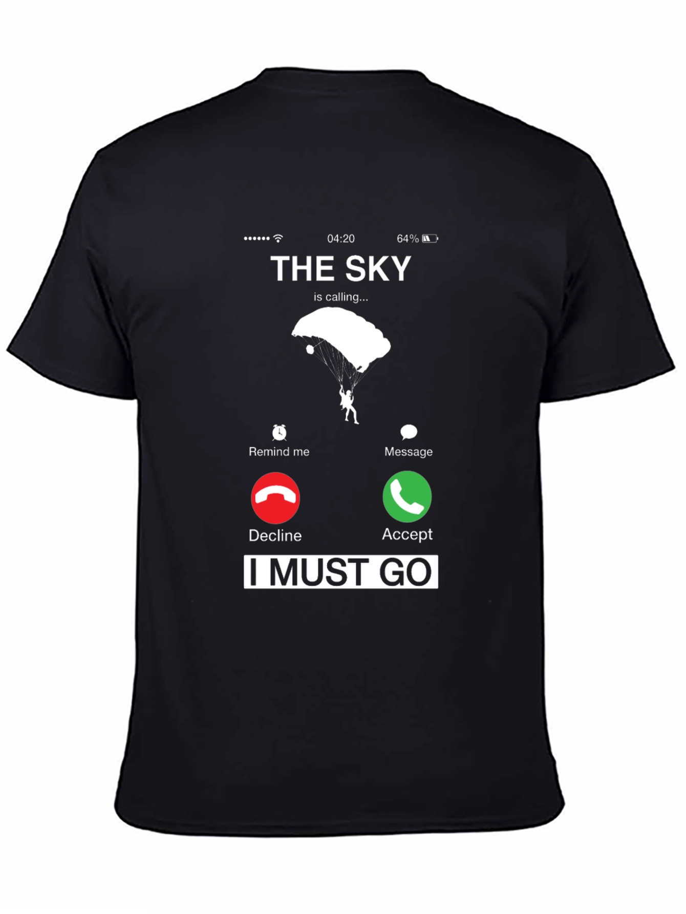 Black The Sky is Calling Skydive T-Shirt view 4