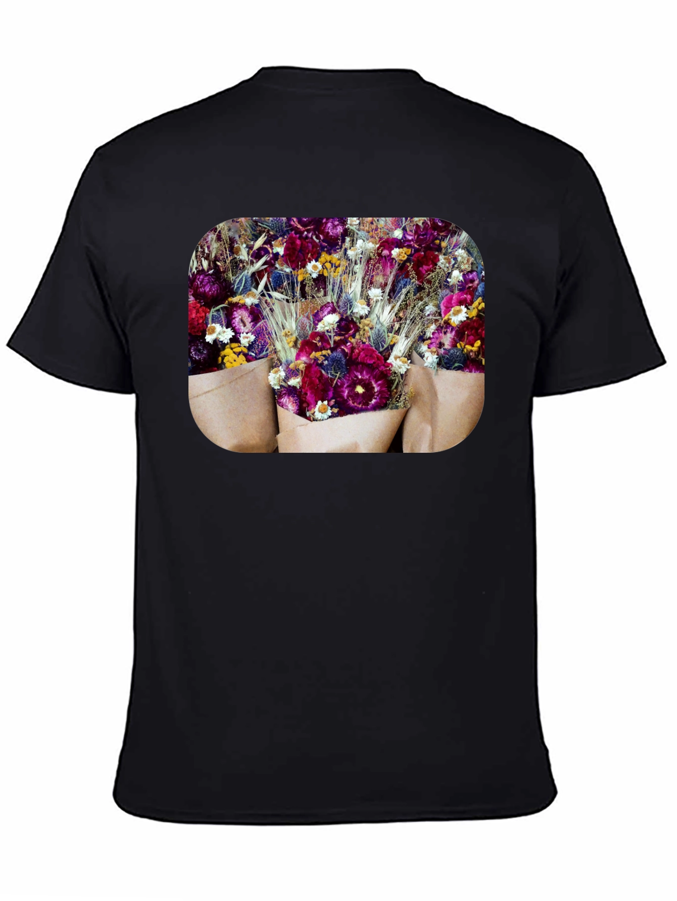 Black Floral Bouquet Graphic Print Black T-Shirt view 4