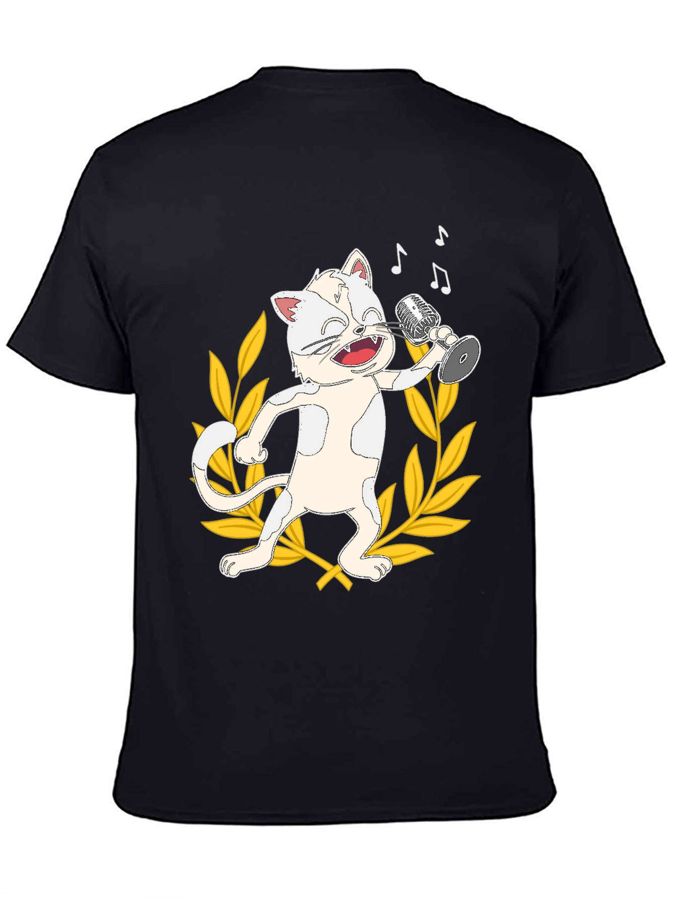 Black Singing Cat Graphic Tee - Black Cotton T-Shirt view 4