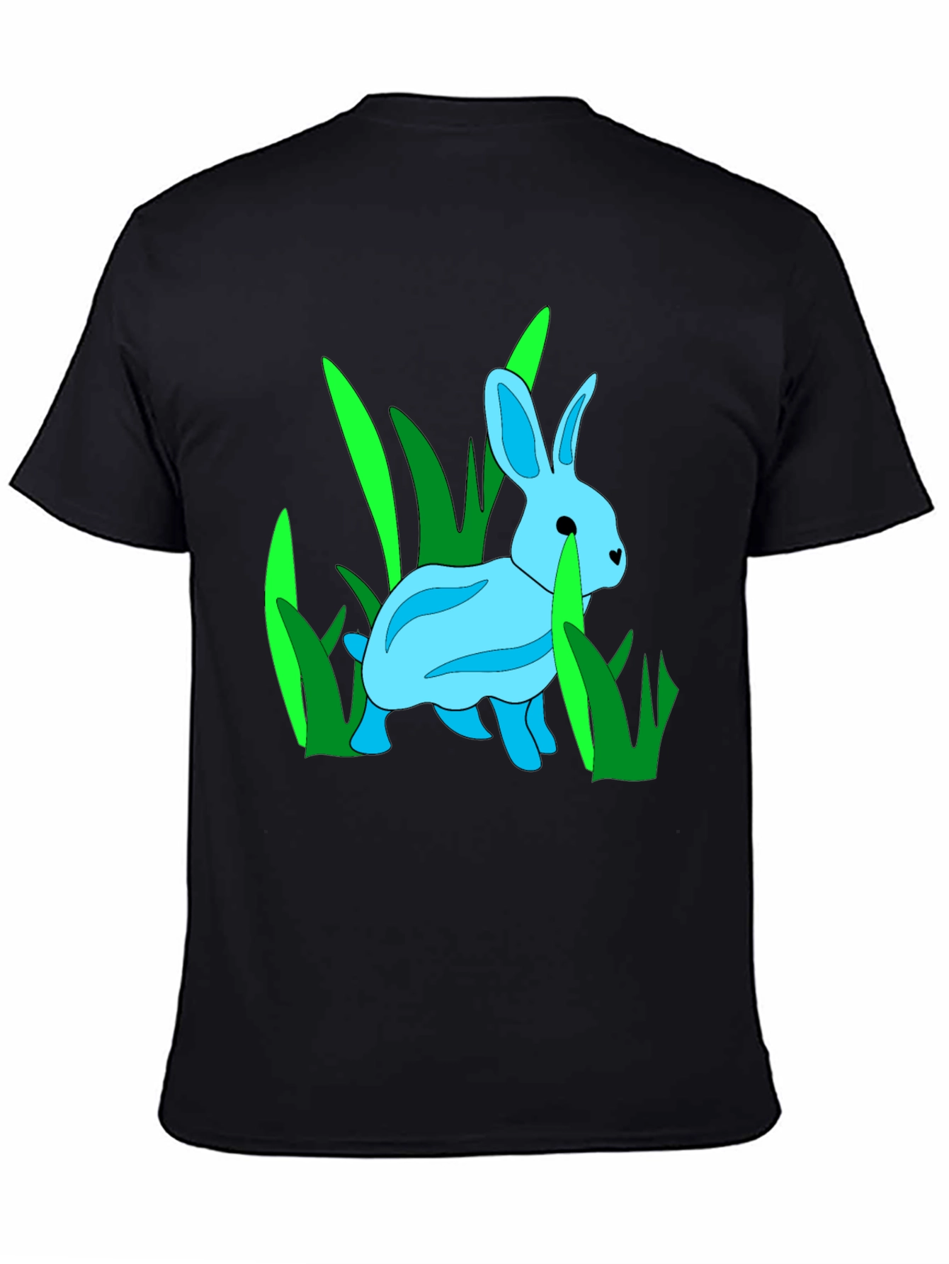 Black Rabbit in Grass Graphic Tee - Black Cotton Blend T-Shirt view 4