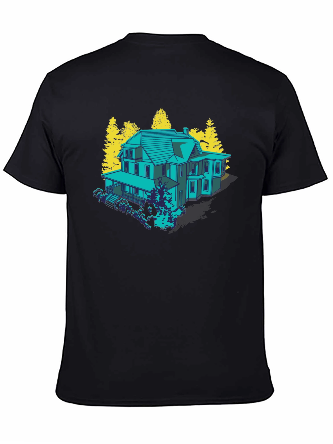 Black Haunted House Graphic Tee - Novelty T-Shirt view 4