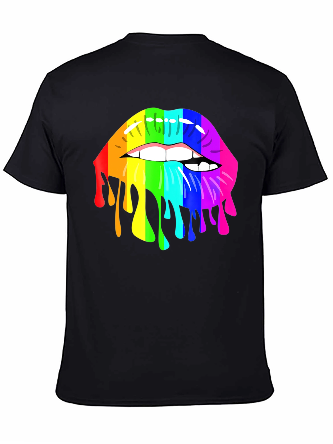 Black Rainbow Lips Graphic T-Shirt - Unisex Black Tee view 4