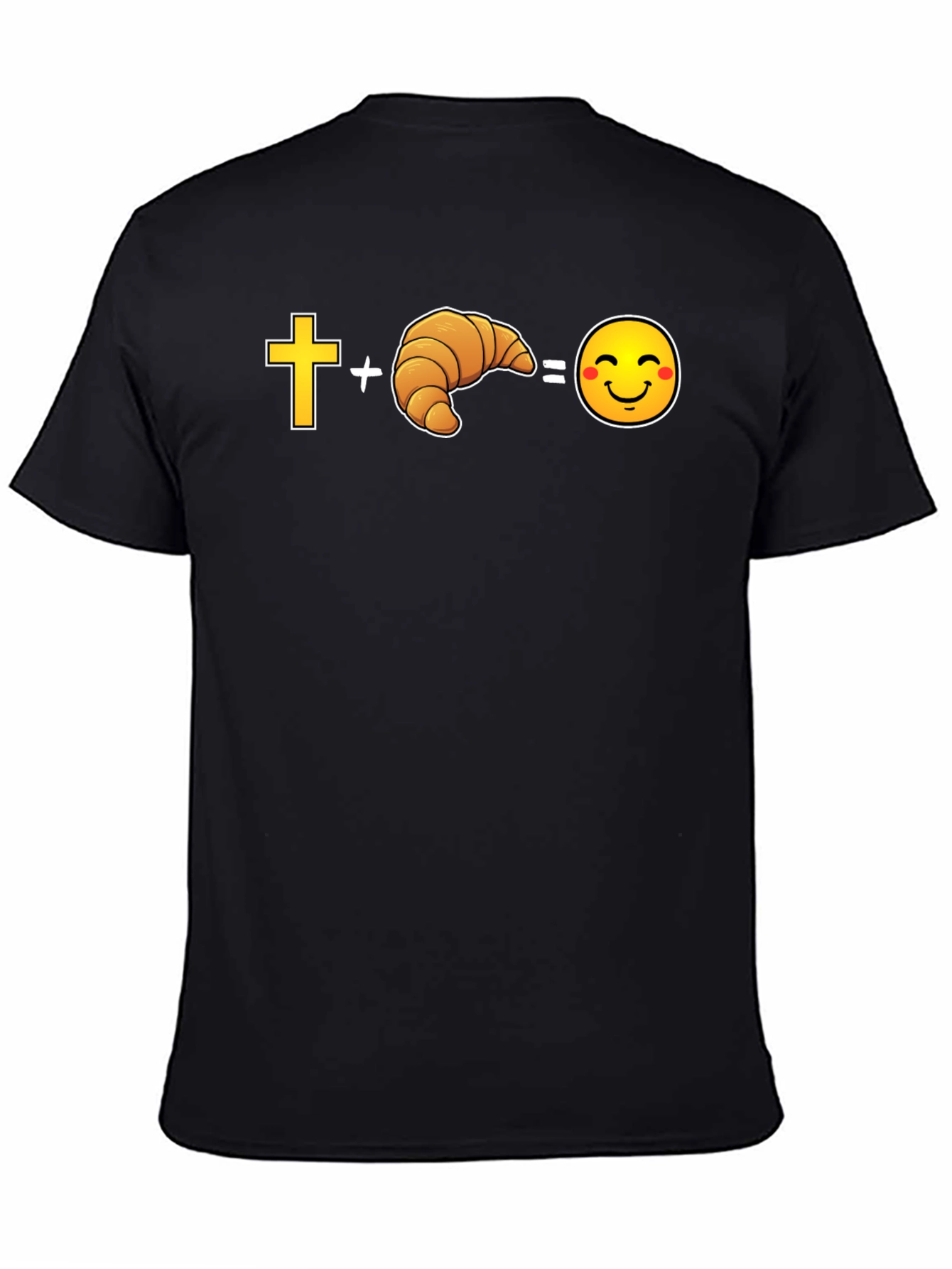 Black Cross Plus Croissant Equals Happy Face Graphic Tee view 4