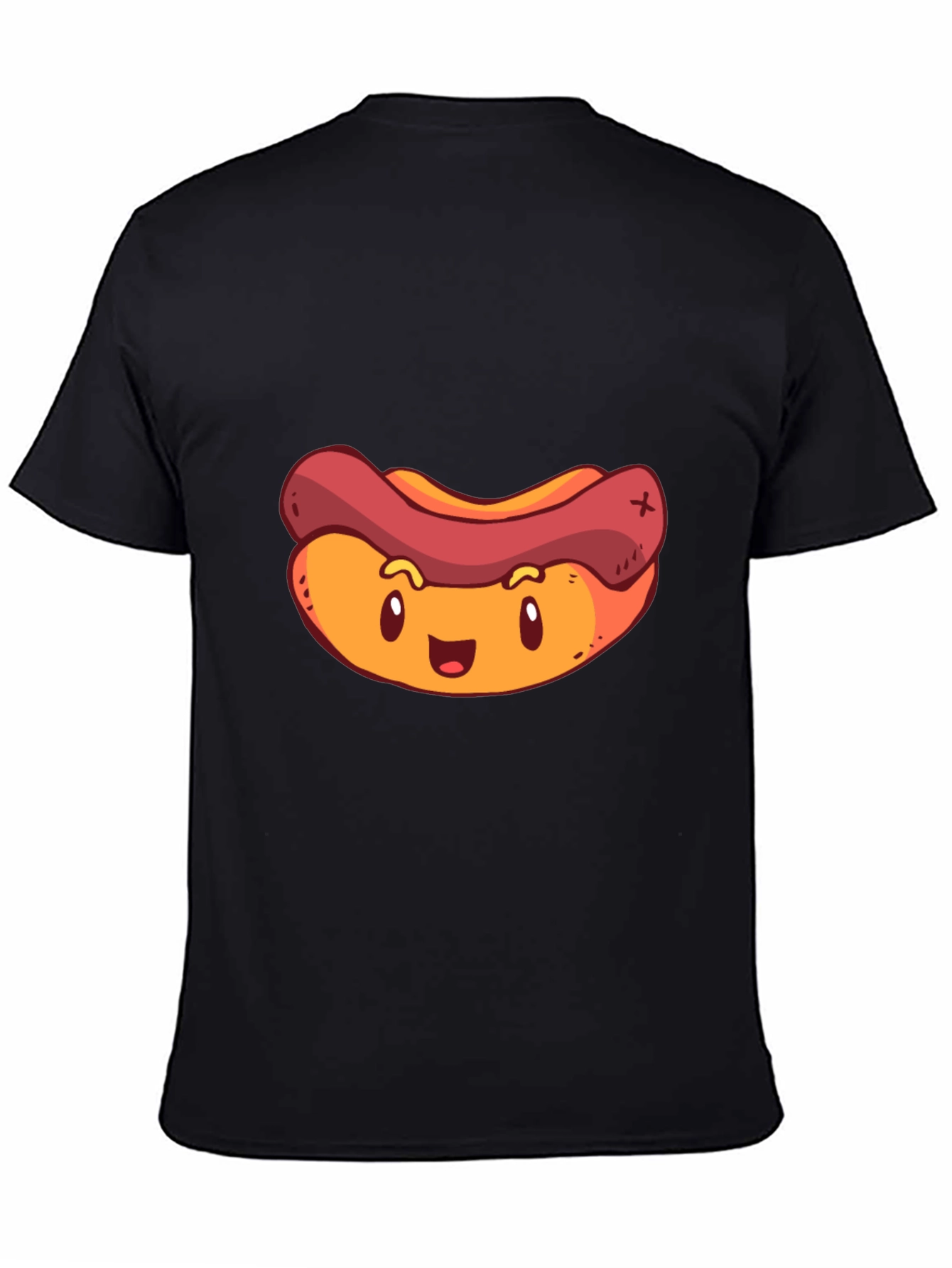 Black Cartoon Hotdog Graphic T-Shirt - Black view 4