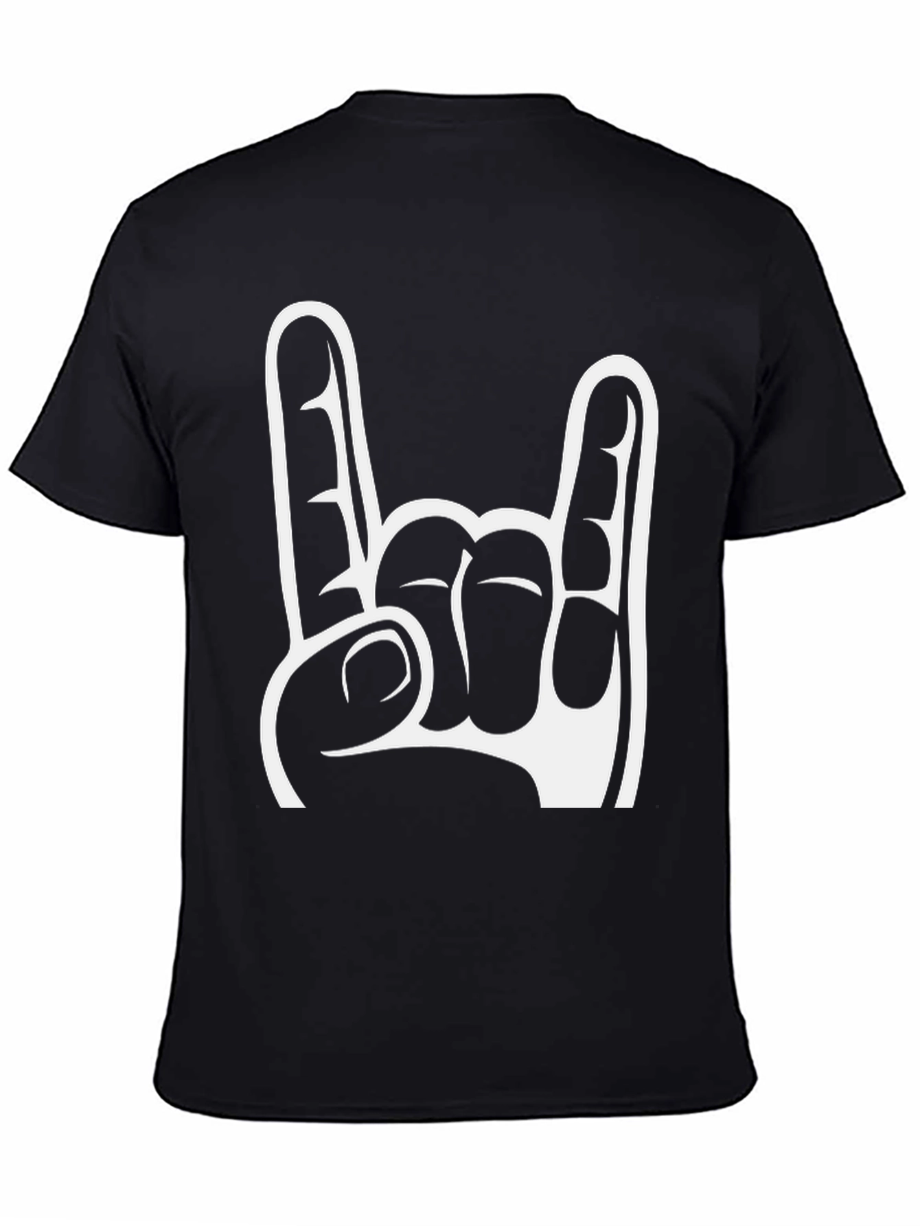 Black Rock On Hand Gesture Graphic Tee - Black Cotton T-Shirt view 4