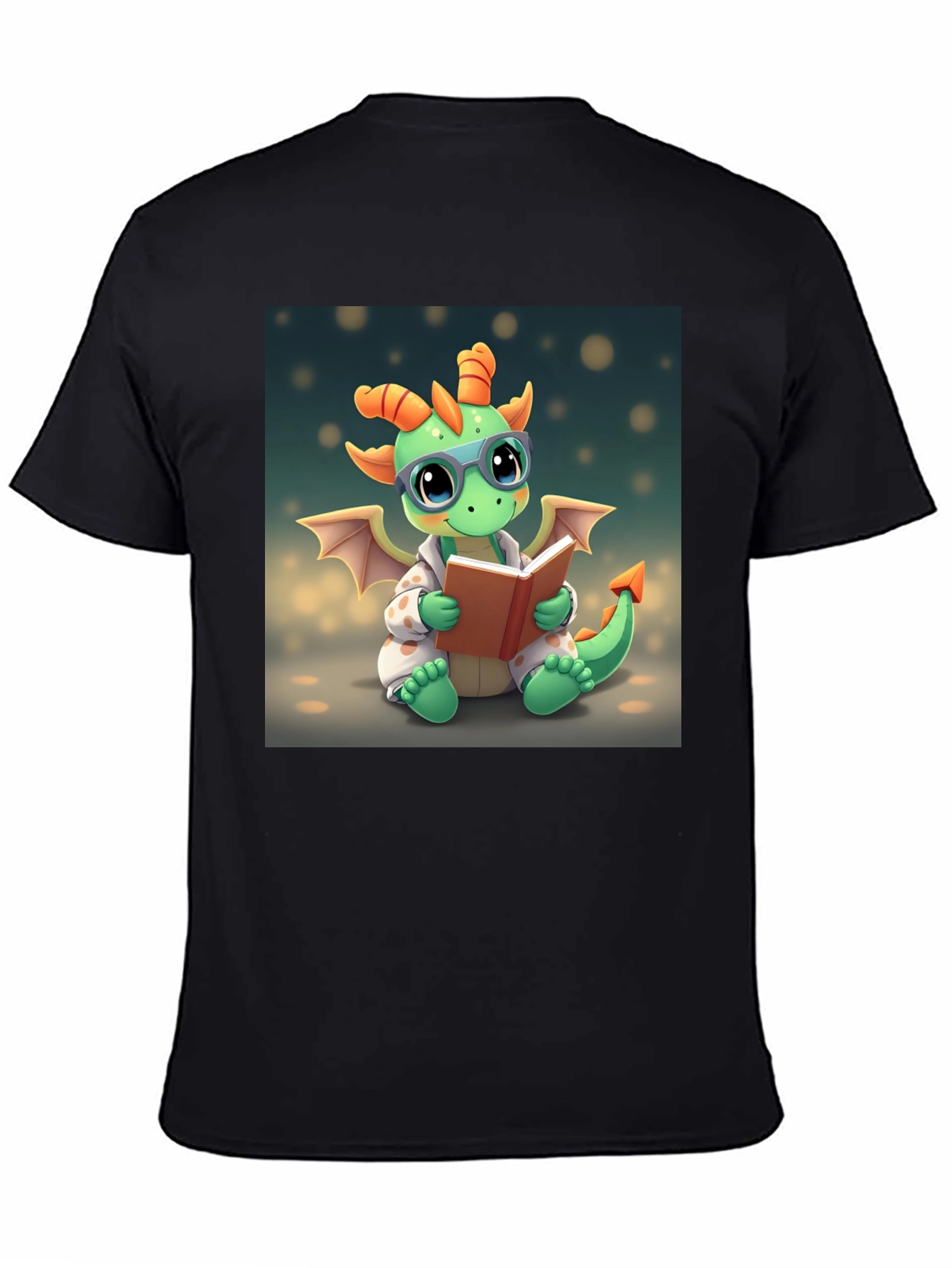 Black Cute Dragon Reading Book Graphic Tee view 4