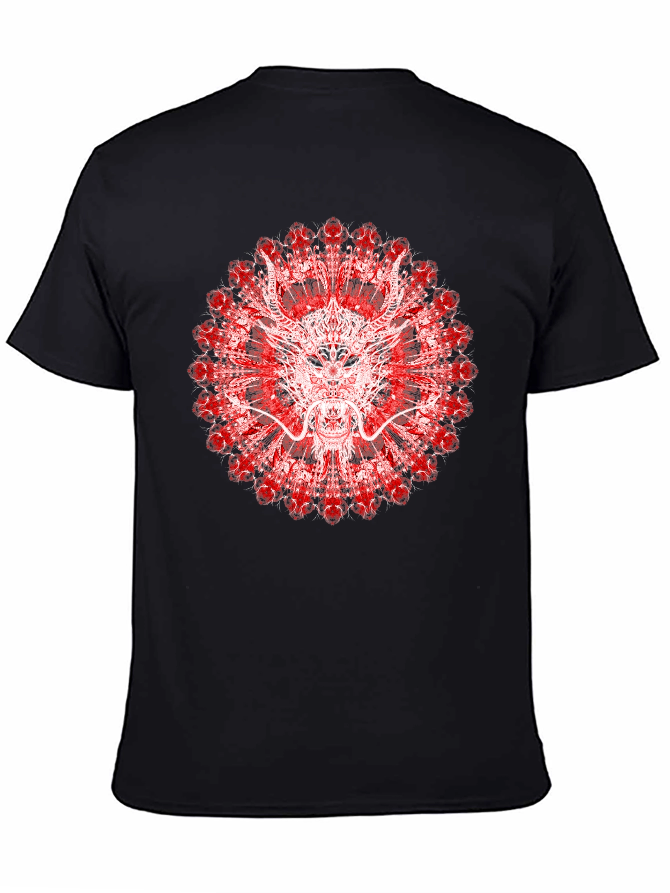 Black Dragon Mandala Graphic Tee - Unique Red & White Design view 4