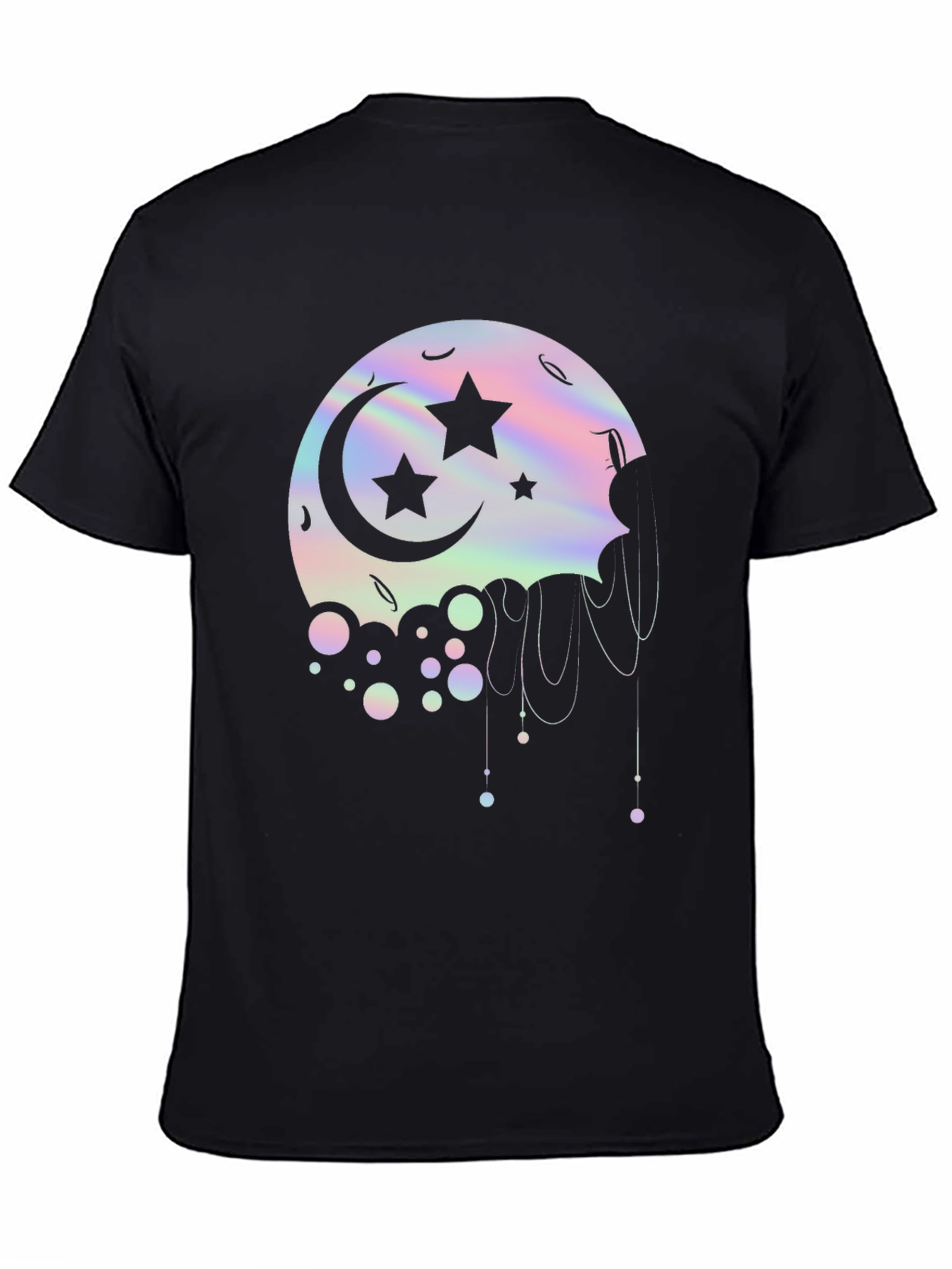 Black Dreamy Moon Stars Graphic Tee - Black Cotton T-Shirt view 4