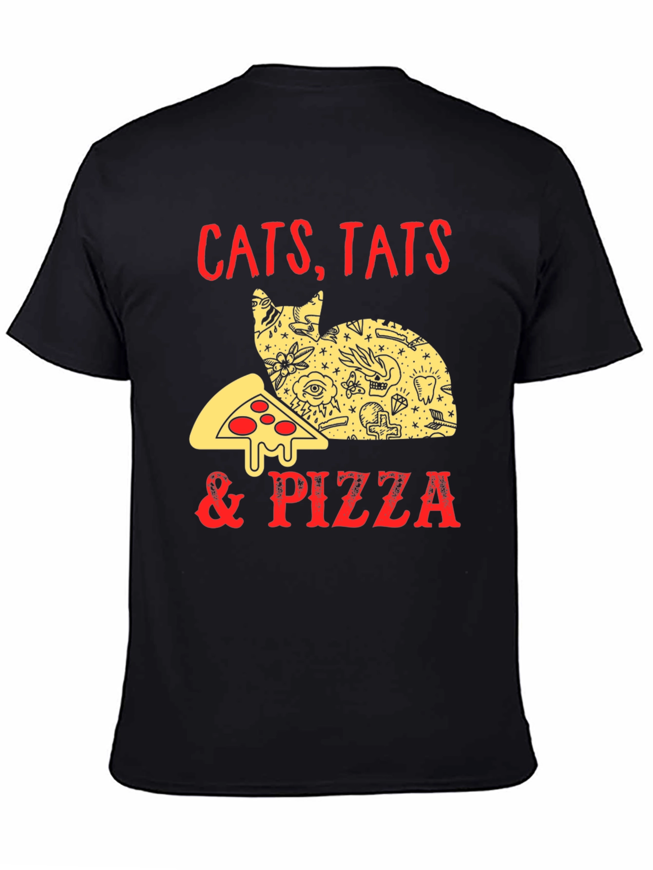Black Cats Tats & Pizza Funny Graphic T-Shirt view 4