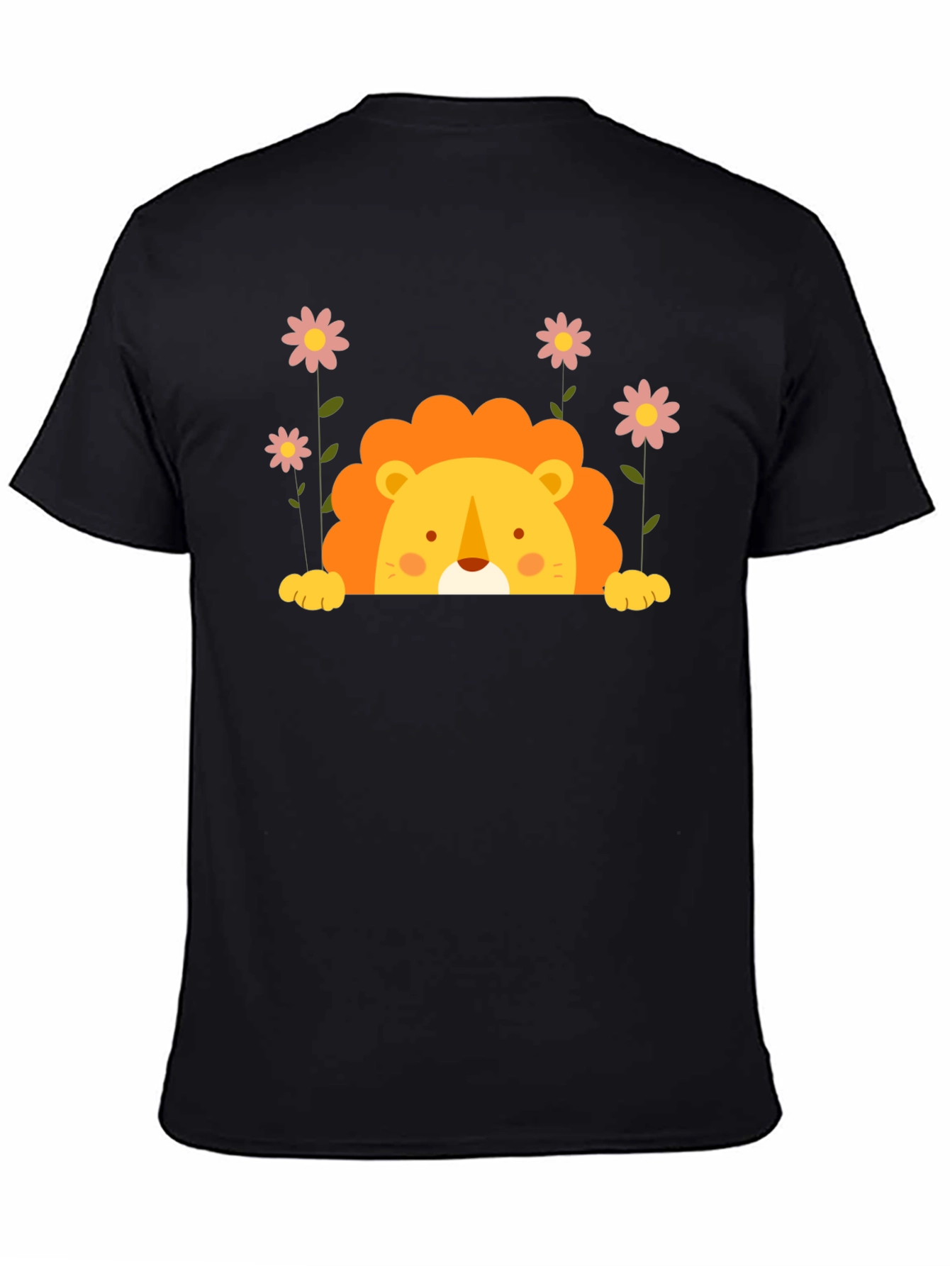 Black Cute Lion Graphic Tee - Black Unisex T-Shirt view 4