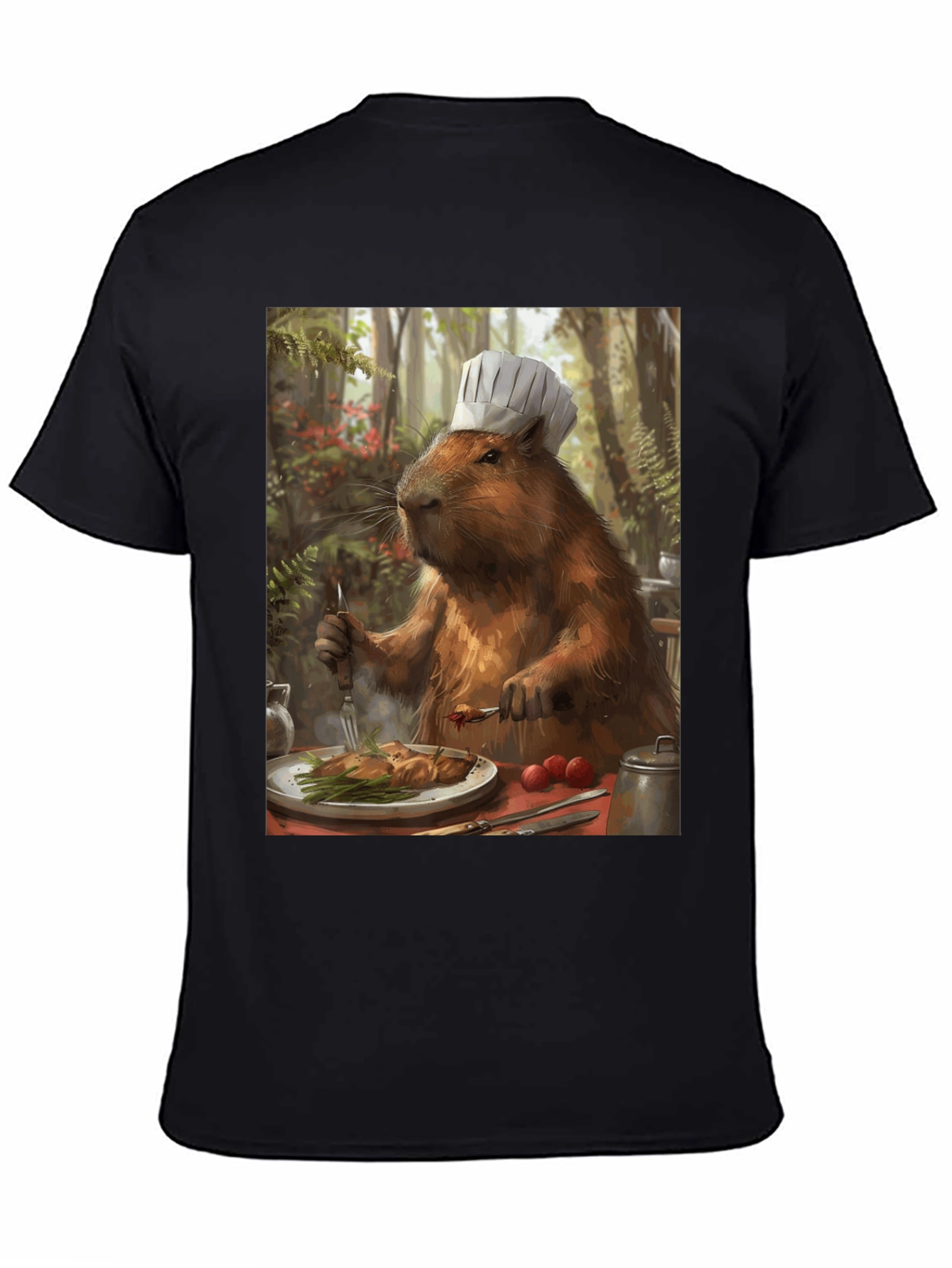 Black Chef Capybara T-Shirt - Humorous Animal Tee view 4