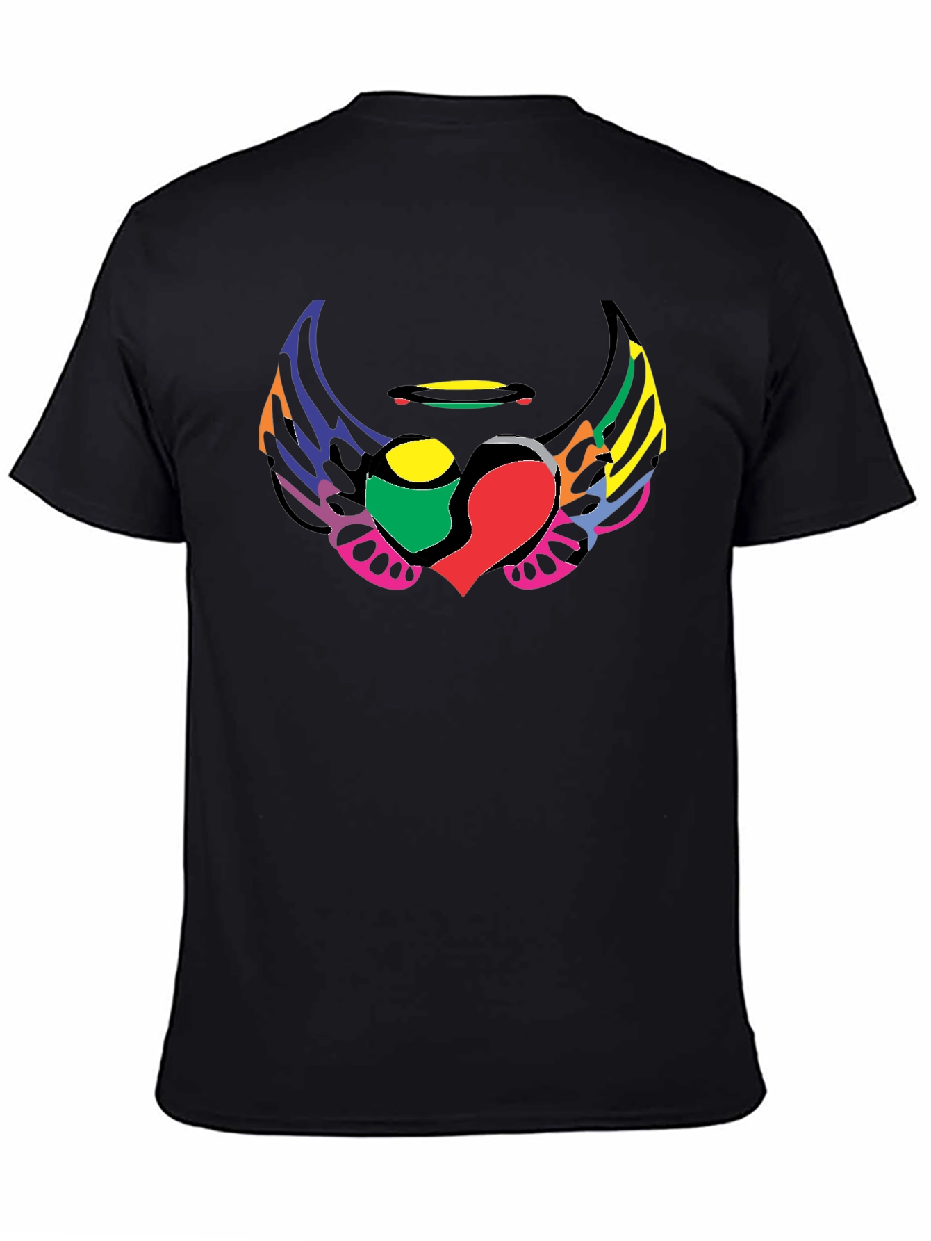Black Colorful Wings Heart Graphic T-Shirt view 4