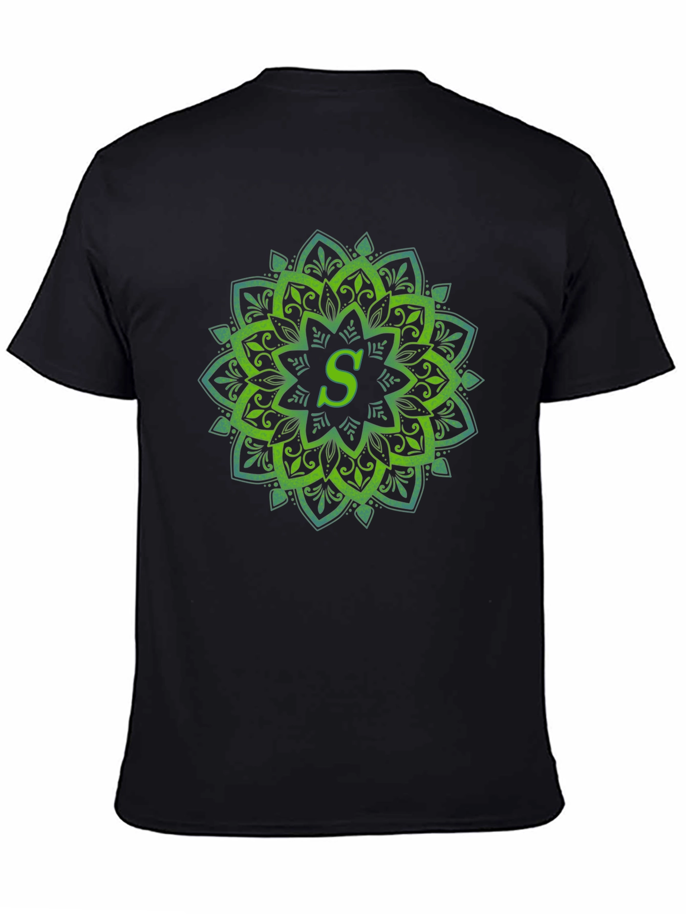 Black Green Mandala Letter S T-Shirt view 4