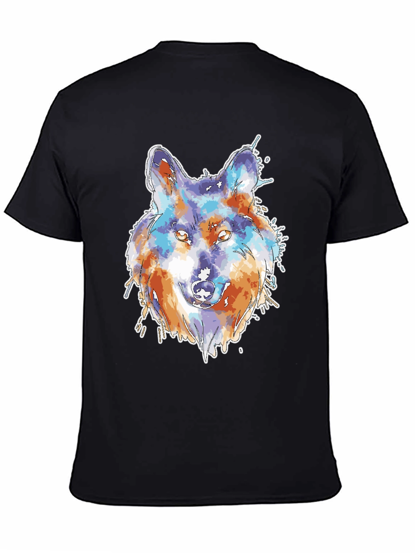 Black Wolf Watercolor Graphic Print Black T-Shirt view 4