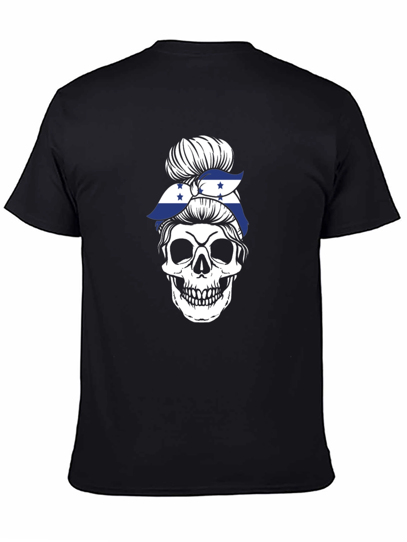 Black Skull Messy Bun Honduras Flag T-Shirt view 4