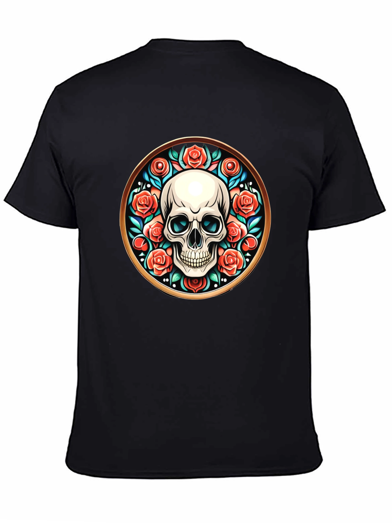 Black Skull & Roses Graphic Tee - Unique Round Design view 4
