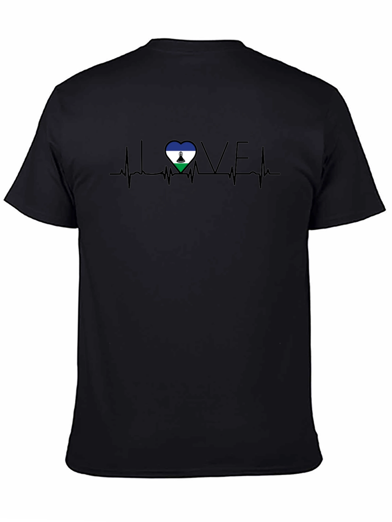Black Lesotho Flag Heartbeat LOVE Graphic Tee view 4