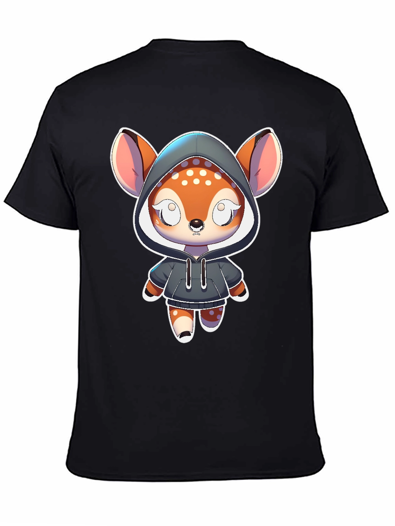 Black Cute Cartoon Deer Hoodie T-Shirt view 4