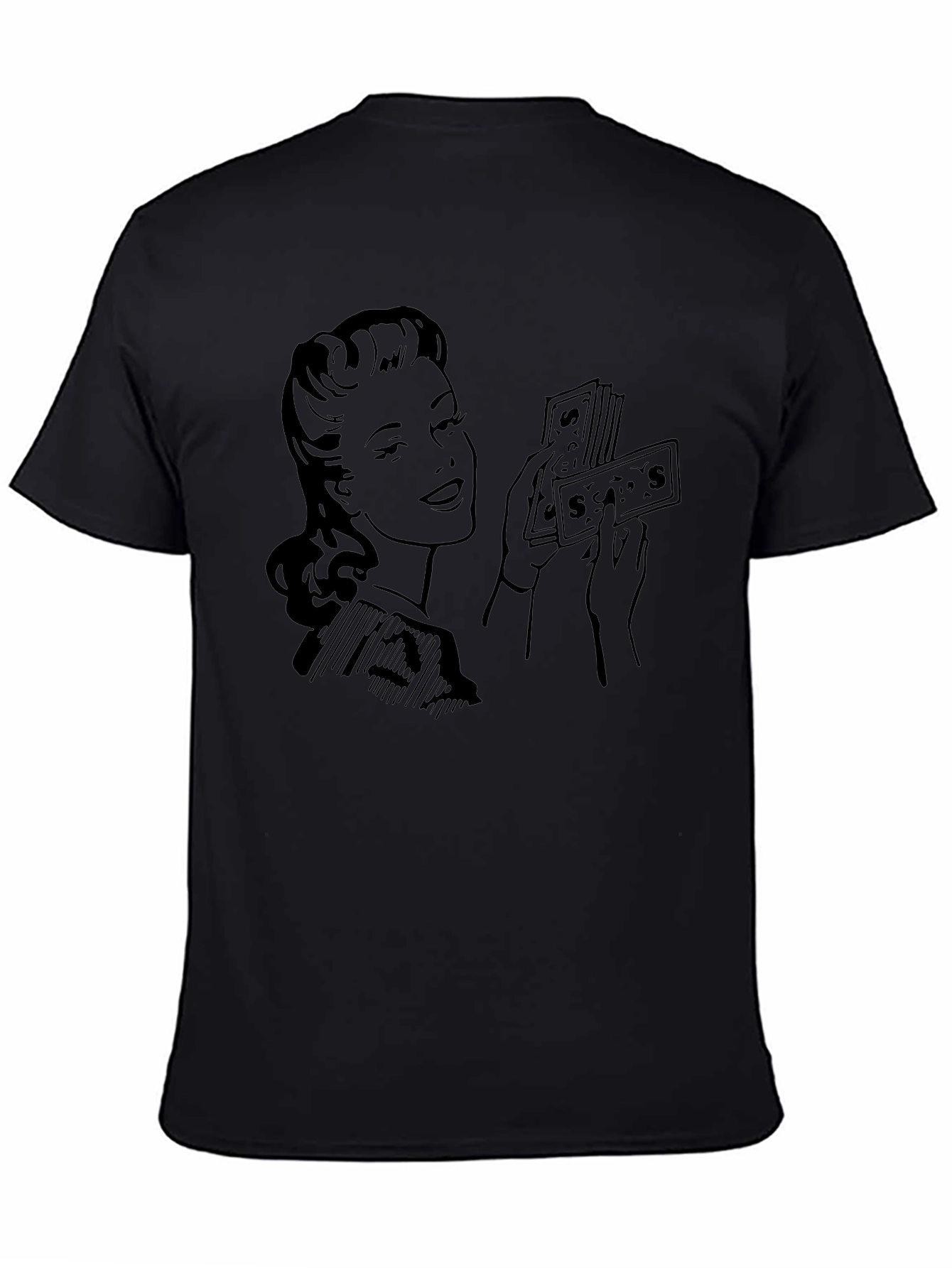 Black Retro Woman with Money Graphic Tee view 4