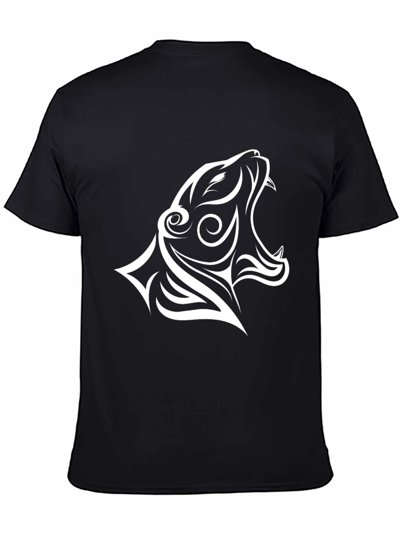 Black Black T-Shirt with White Tribal Tiger Design view 4