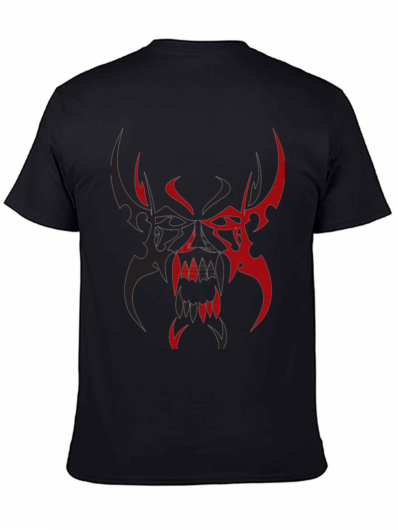 Black Men's Black T-Shirt with Red/Black Tribal Demon Design view 4