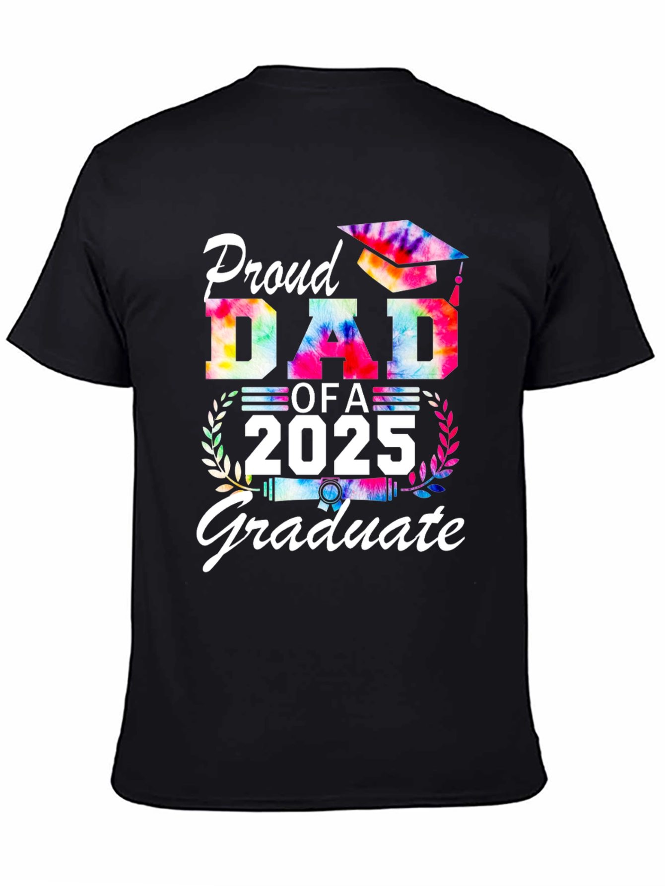 Black Proud Dad of a 2025 Graduate Tie-Dye T-Shirt view 4