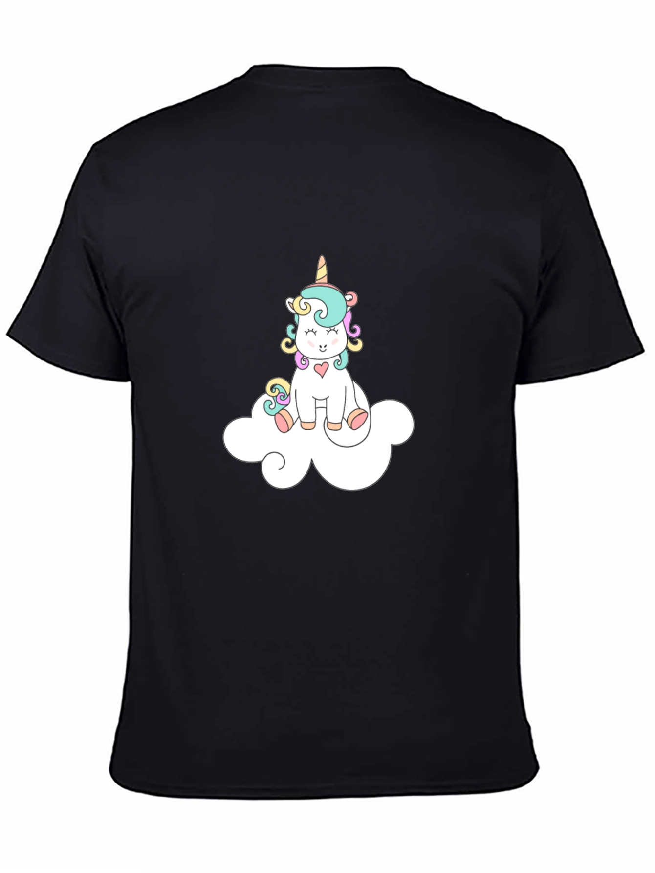 Black Cute Unicorn On Cloud Black T-Shirt view 4