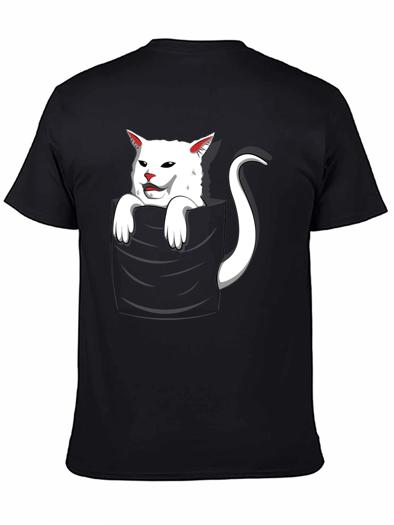 Black Cat Pocket T-Shirt - Funny White Cat Design view 4