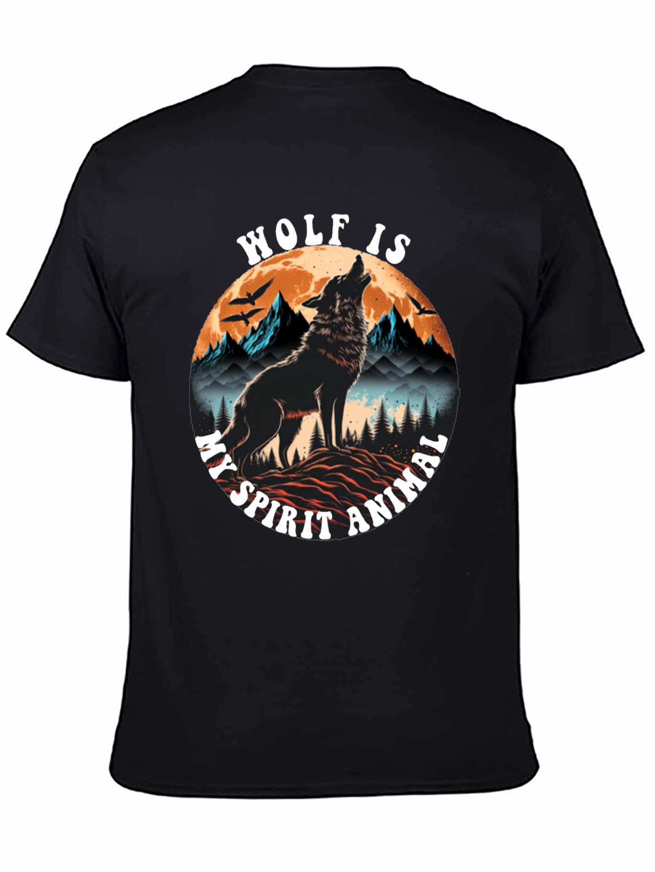 Black Wolf Spirit Animal Graphic Tee - Black Cotton Blend view 4