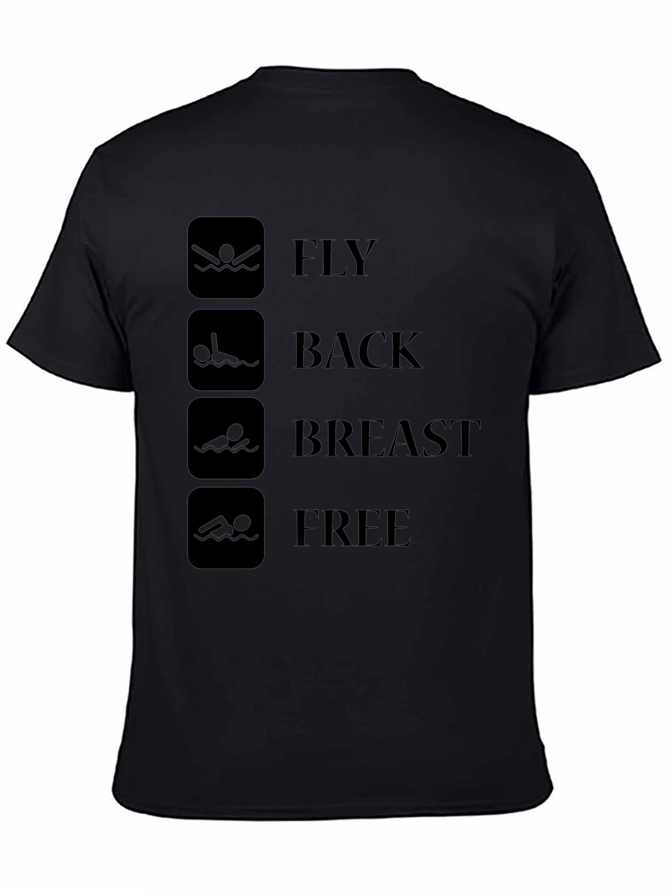 Black Swim Stroke Style T-Shirt - Fly Back Breast Free - Black view 4