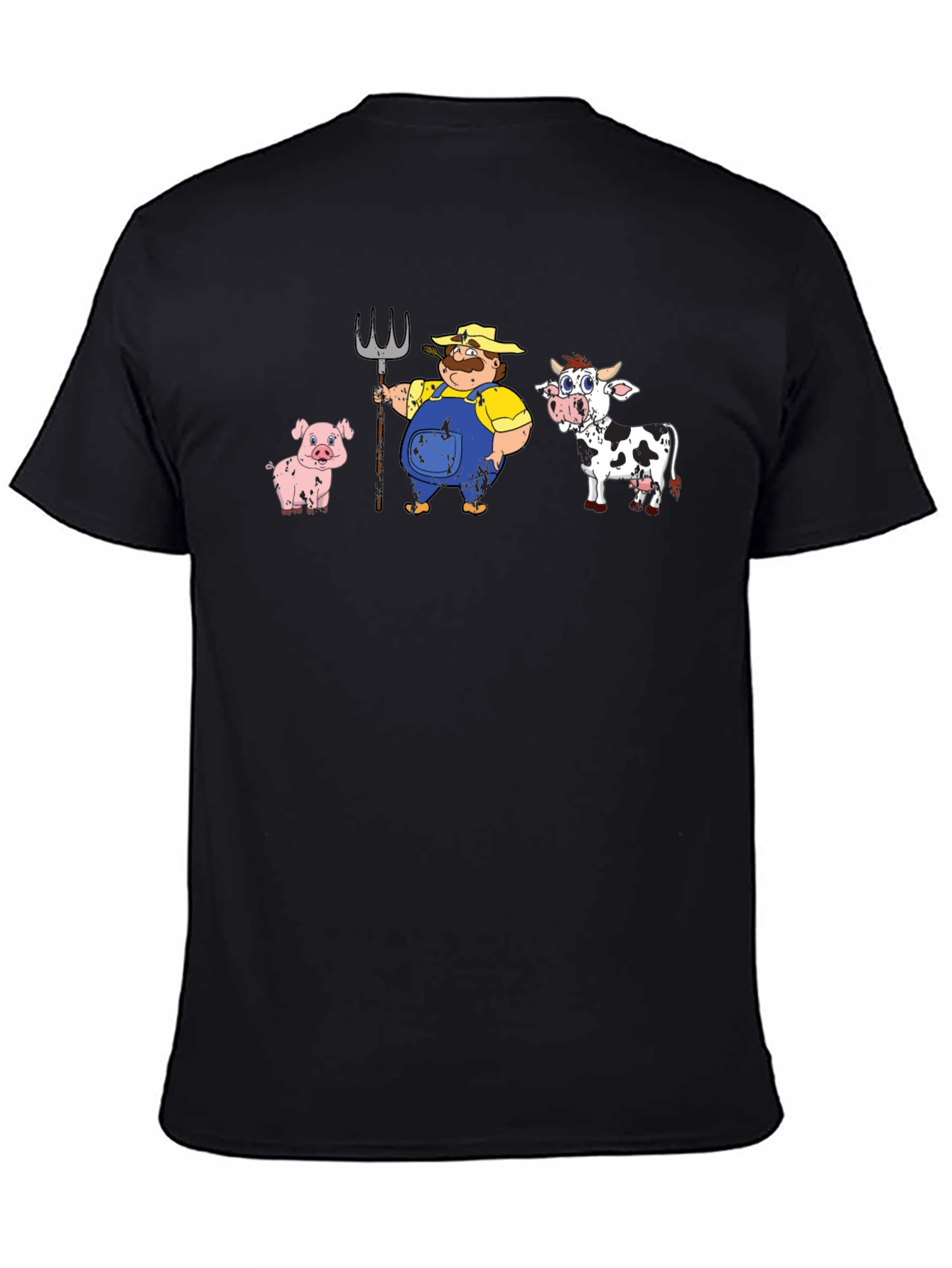 Black Cartoon Farm Animals T-Shirt view 4