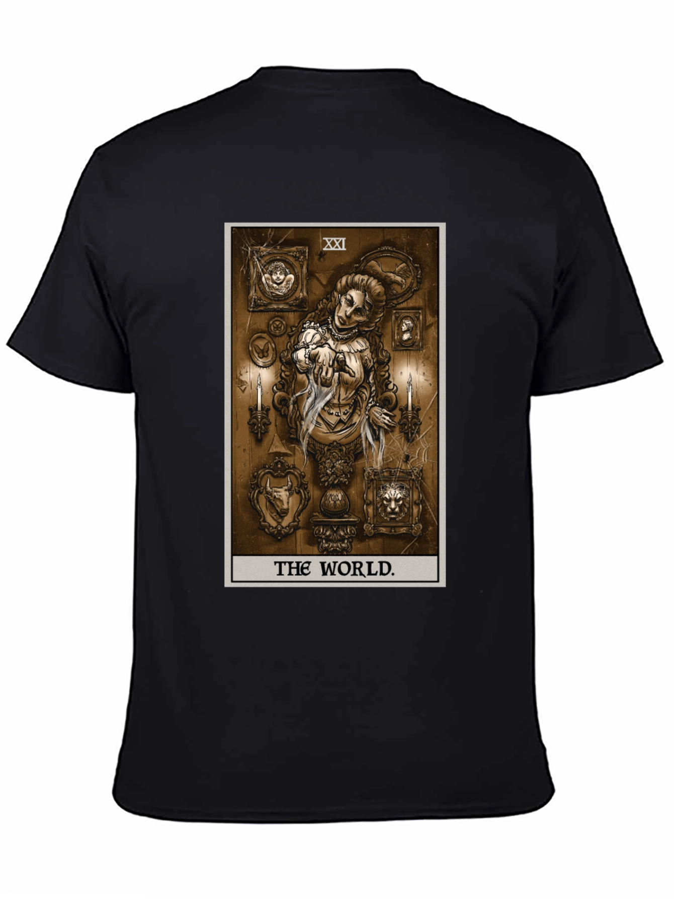 Black The World Tarot Card Black T-Shirt view 4