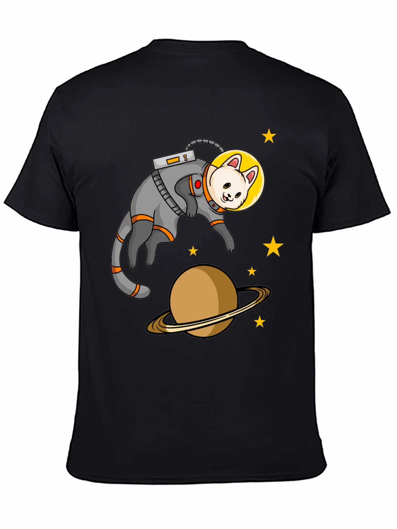 Black Astronaut Cat Black T-Shirt view 4
