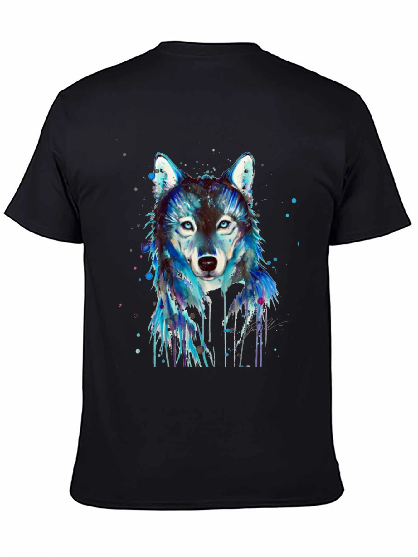 Black Wolf Graphic Print Men's Black T-Shirt view 4