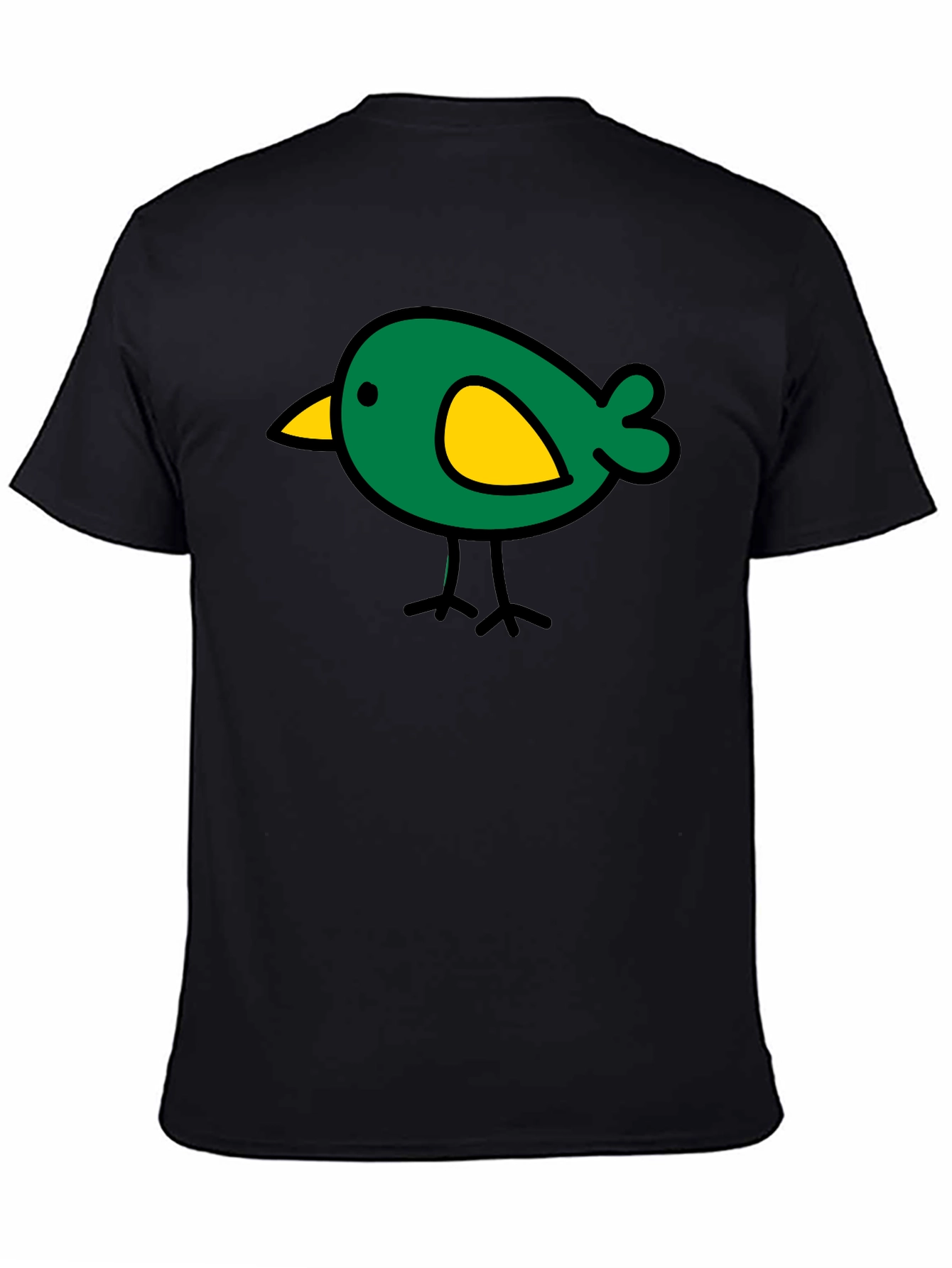 Black Cute Bird Graphic Tee - Black Cotton Casual T-Shirt view 4